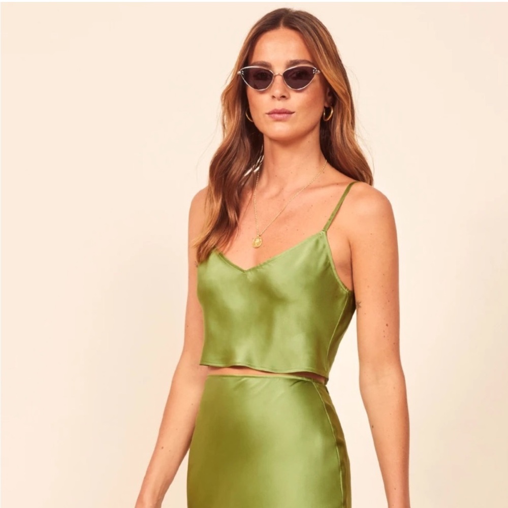 Reformation Green Silk Tank Top